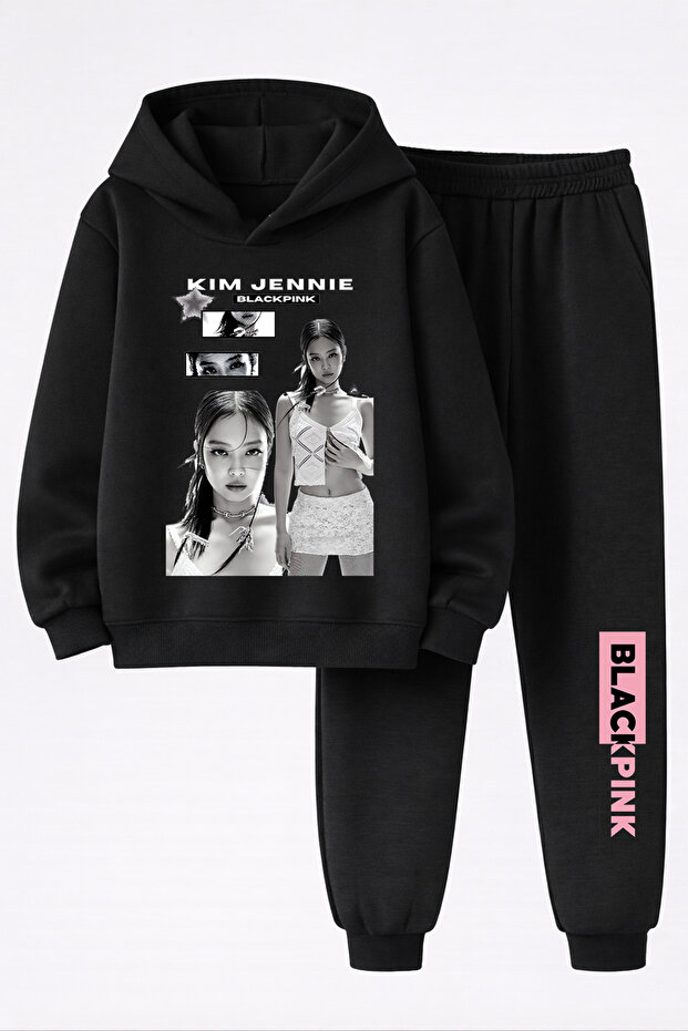 Jennie from Blackpink Printed 3-Yarn Quality Sweatshirt and Sweatpants Kids' Top-Bottom Set