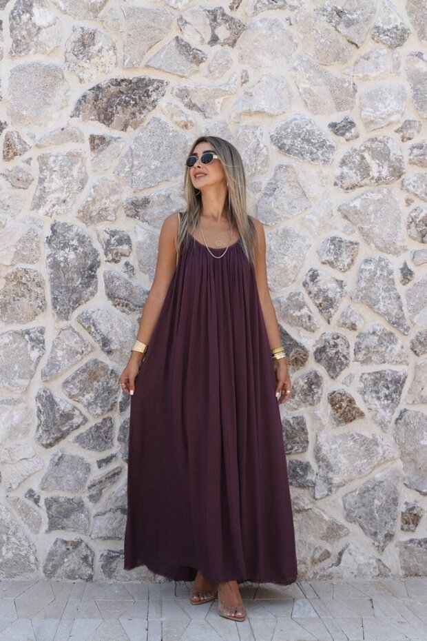 Plum Thin Strap Skirt with Dirty Stitching Dress