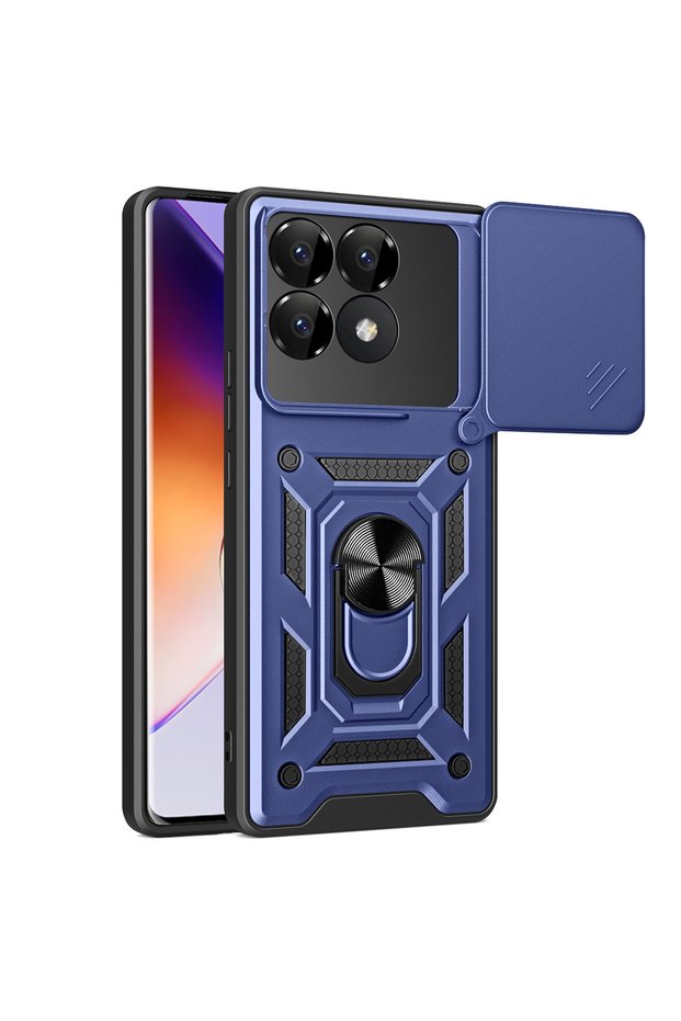 Case Compatible with Xiaomi 17, Sliding Camera Protection, Ring Magnet Tank Cover, Dark Blue