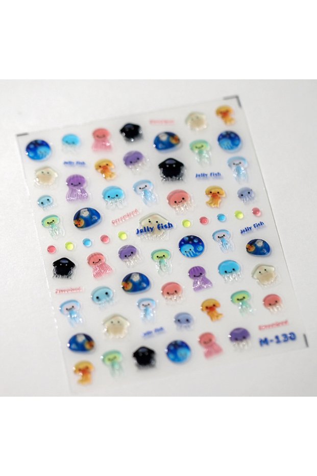 1pcs M-130 1pcs 5D Kawaii Jelly Series Nail Art Stickers Blue Jellyfish Adhesive Nail Art Decoration