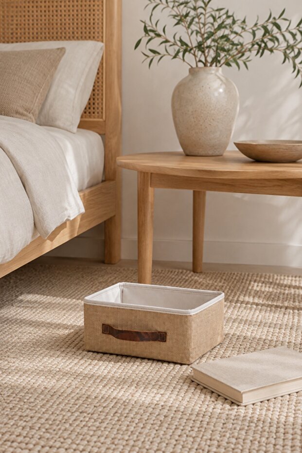 Lidless Jute Organizer S Size 26X20X10 cm In-Cabinet Shelf Bathroom Accessory Organizer Storage Box
