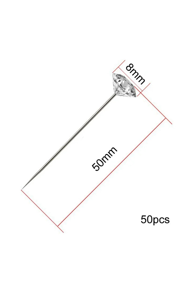 50x8mm-50pcs 1Box 50/100Pcs Alloy Pins Transparent Diamond Pin DIY Wedding Bouquet Pins Stitching Ne