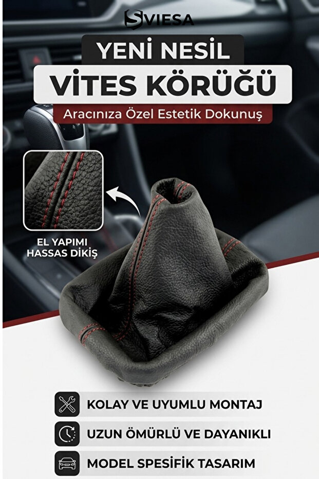 Gear Shift Boot Red Stitched Leather - Black Gear Shift Cover Compatible with All Vehicles Gear Shift Bellows