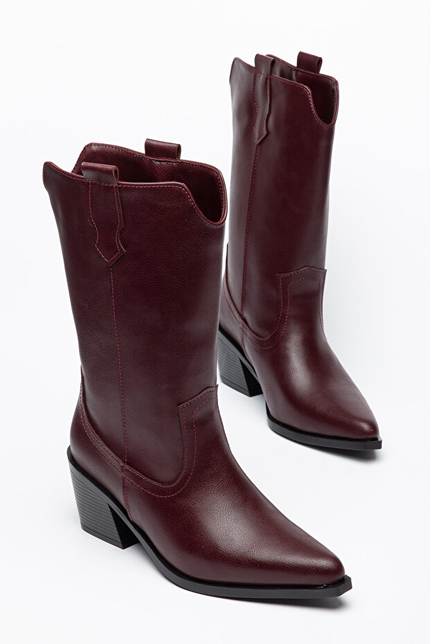 Burgundy Leather Western Cowboy Black Sole Mid-Height Boots