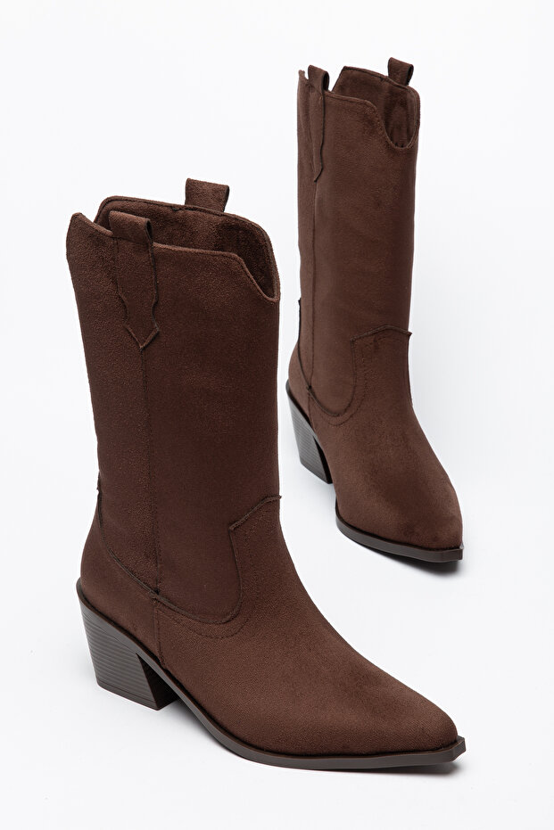Brown Suede Western Cowboy Brown Sole Mid-Height Boots