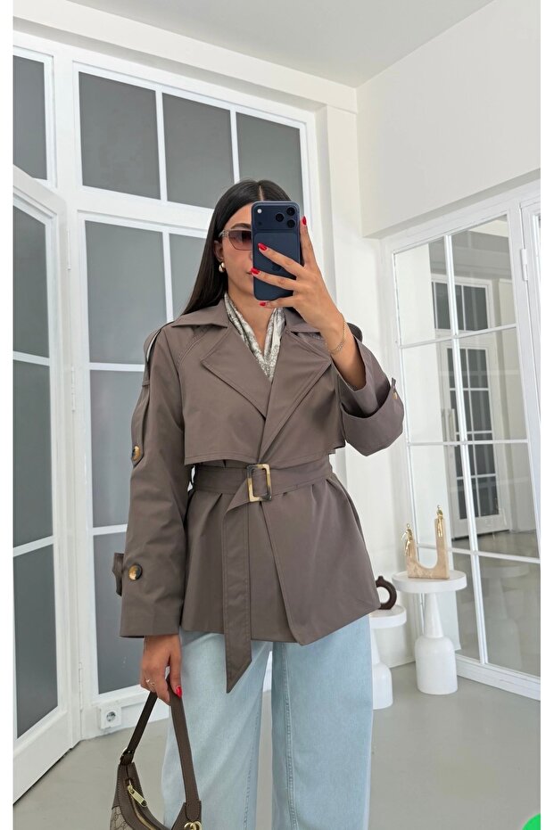 Lined Belted Short Trench Coat