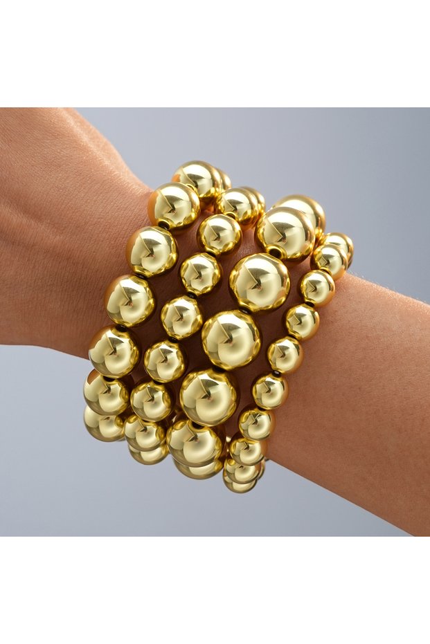 AYA6607701 4 Pcs Vintage Gold Color Elastic Beads Bracelet Set for Women Men Punk Big Bead Handmade