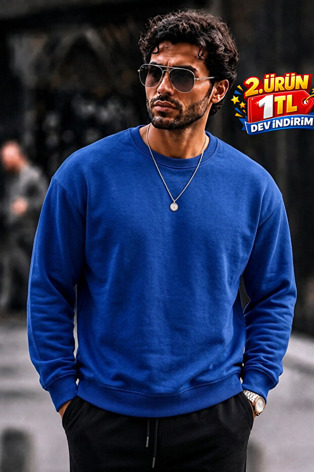 Men's Thick Woven Blue Casual Sweatshirt