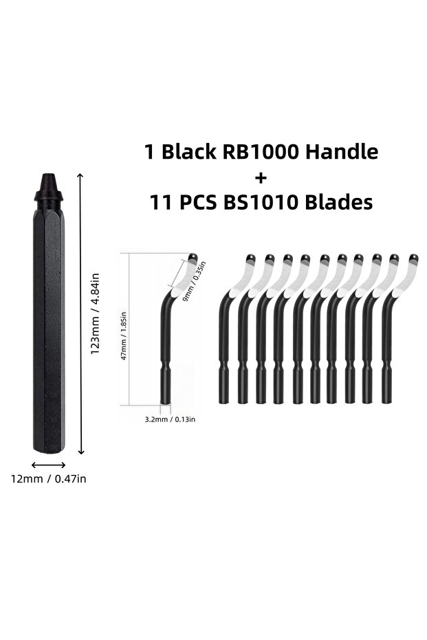 Black BS1010 Set Deburring Tool with 11PCS High Speed Steel Rotary Blades Burr Removal Reamer Tool f