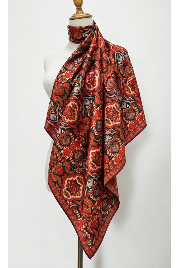Organic Cotton Patterned Scarf Women's Square Ethnic Patterned Colorful Scarf