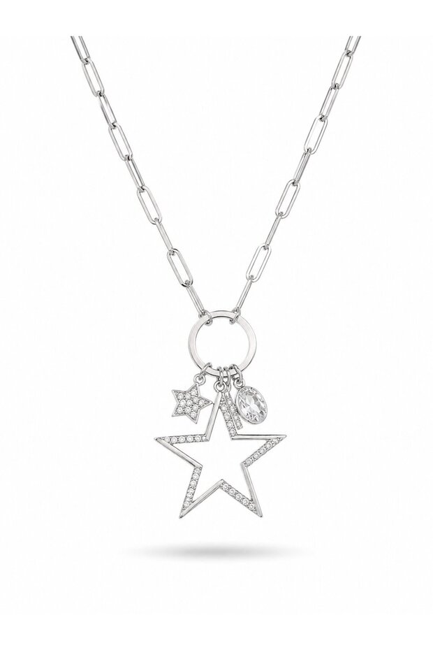 Silver Color Paperclip Chain Star Model Zircon Stone Women's Necklace