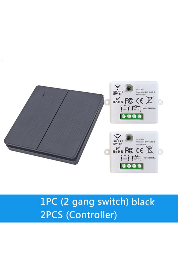 black two Wireless Smart RF 433Mhz 100-220V Wall Panel with Remote Control Mini Relay Receiver Home