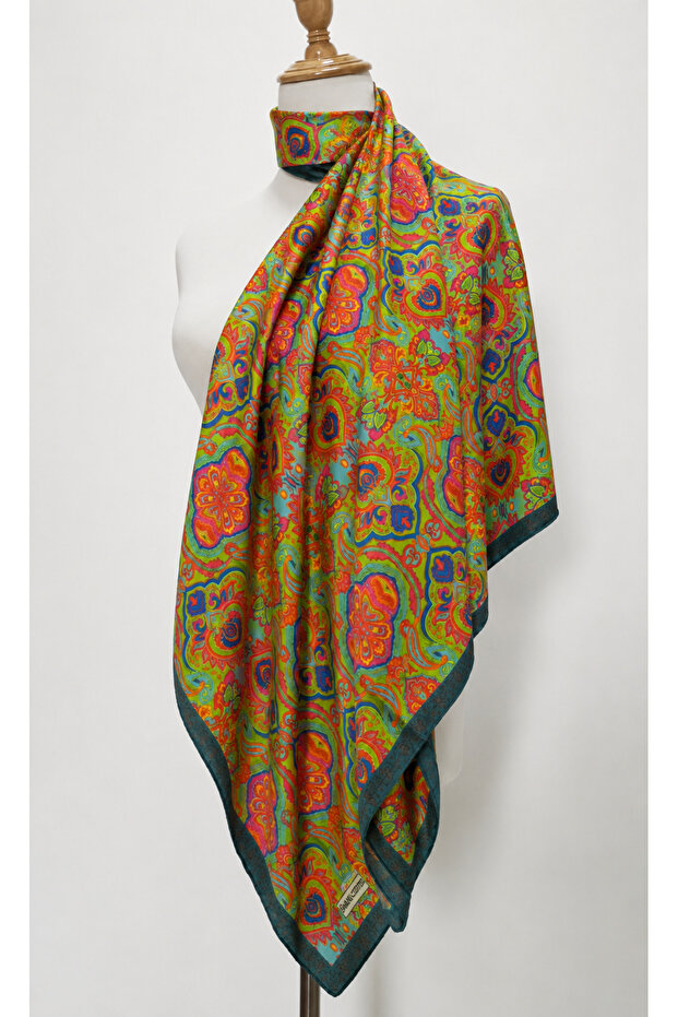 Organic Cotton Patterned Scarf Women's Square Ethnic Patterned Colorful Scarf