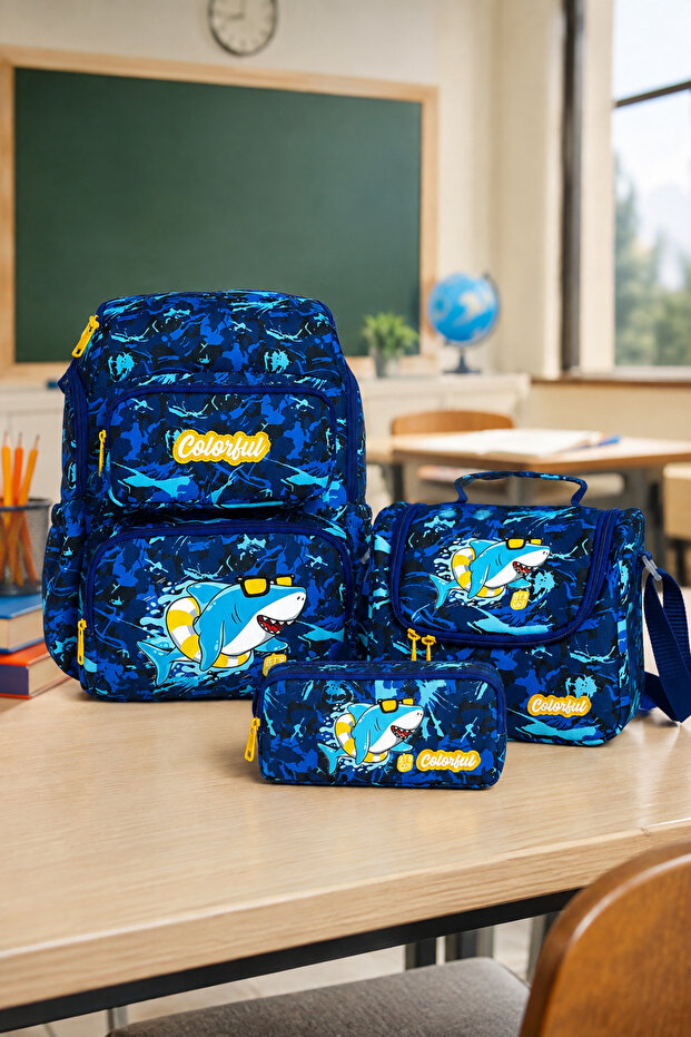 Boys' 3-Piece School Bag Set - Backpack, Lunch Bag, Pencil Case