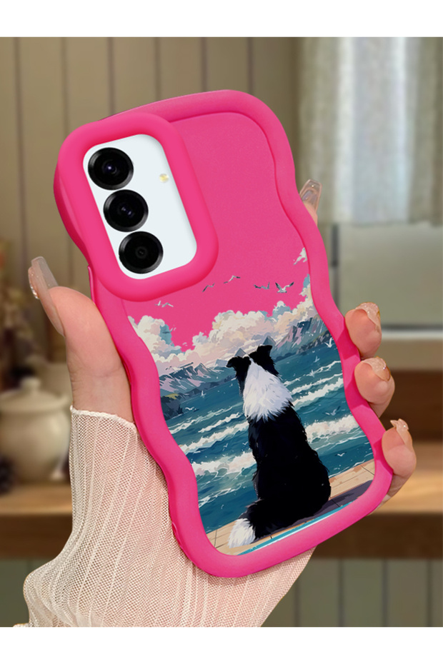 Samsung Galaxy A56 Compatible Case Camera Protective Red Silicone Dear Couple Phone Case Dog Pattern