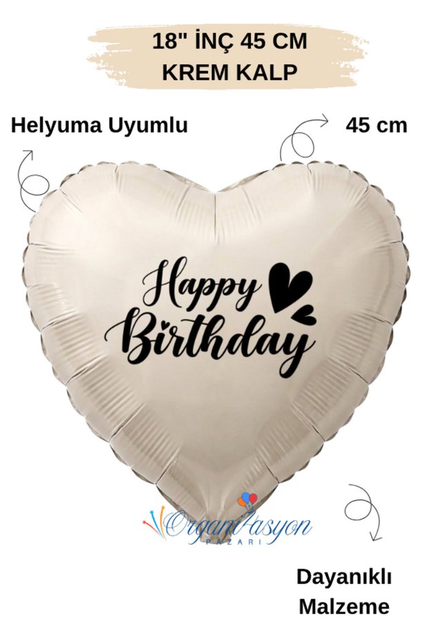 18 Inch Cream Heart Foil Balloon | Happy Birthday Heart Printed | Birthday Party Decoration Balloon