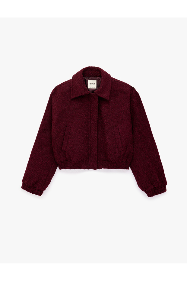 Regular Fit Long Sleeve Classic Collar Tweed Bomber Jacket with Pockets