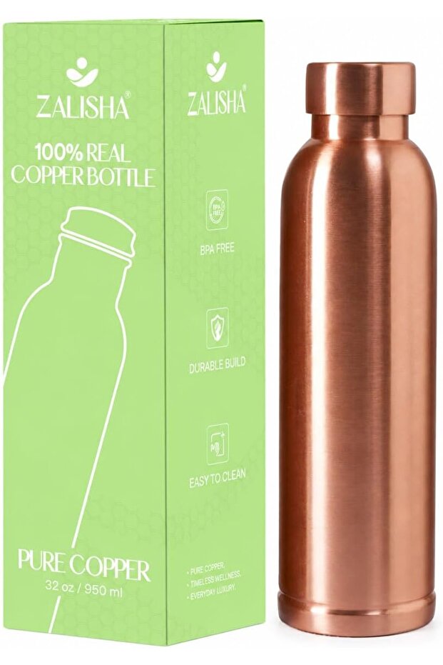 ® 100% Pure Plain Premium Copper Water Bottle 950 ml | Plain Finish Reusable Copper Bottle