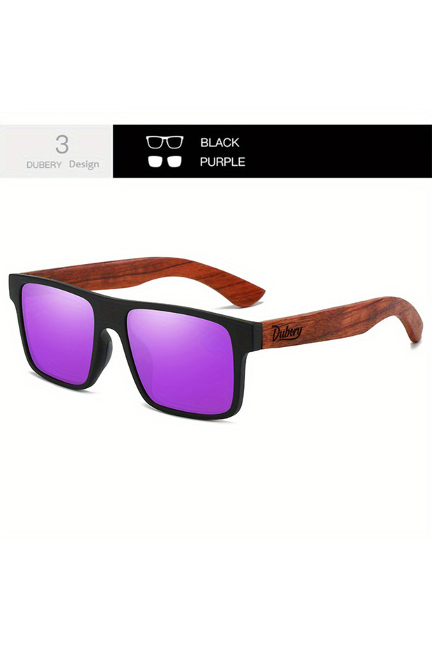Purple3 DUBERY Wooden Polarized UV400 Protection Sunglasses For Men And Women 6 Colors Model 833