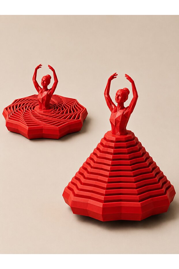 3D Printing Ballerina Figure Fidget Toy - Animated Optical Illusion Table Decor - Red