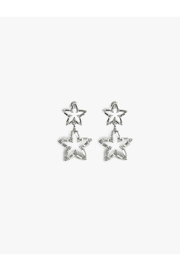 Stone Detailed Star Figured Geometric Dangle Earrings