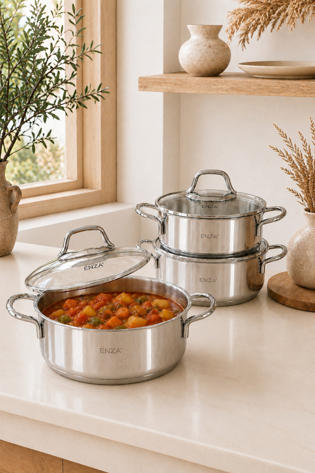Damla 6 Piece Stainless Steel Casserole Cookware Set