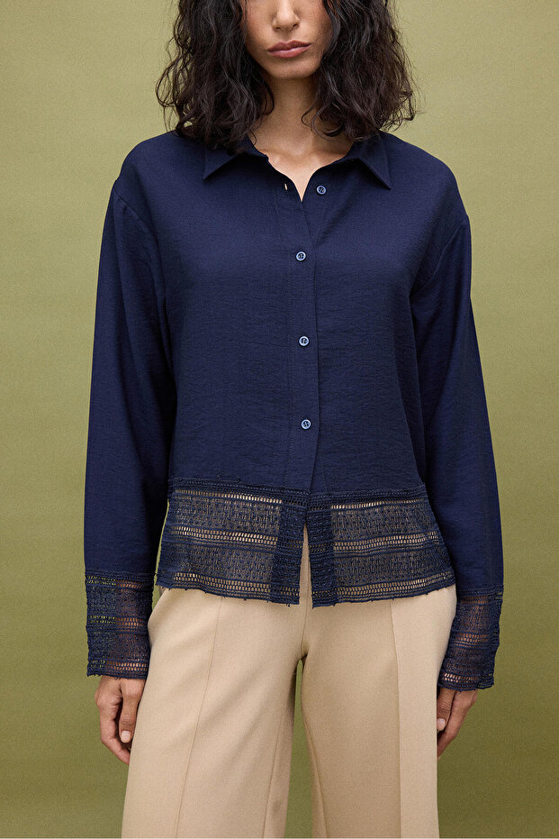 Natural Textured Shirt with Lace Details
