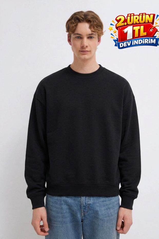 Men's 3 Thread Organic Trend Black Sweatshirt
