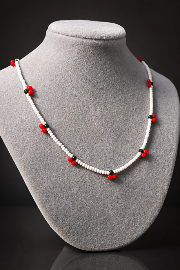 Bym White Cherry Figured Sand Beads Women's Children's Necklace Handmade Jewelry Accessory