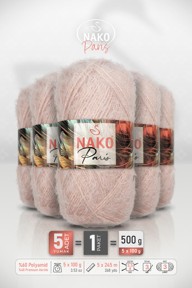 Paris • Light Powder (10390) • 5-Pack × 100 Gr / 245 m • Knitting Yarn • Cardigan, Vest, Beanie, Scarf