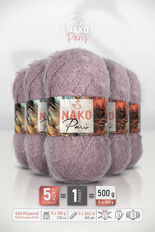 Paris • Grape Juice (10155) • 5-Pack × 100 Gr / 245 m • Knitting Yarn • Cardigan, Vest, Beanie, Scarf