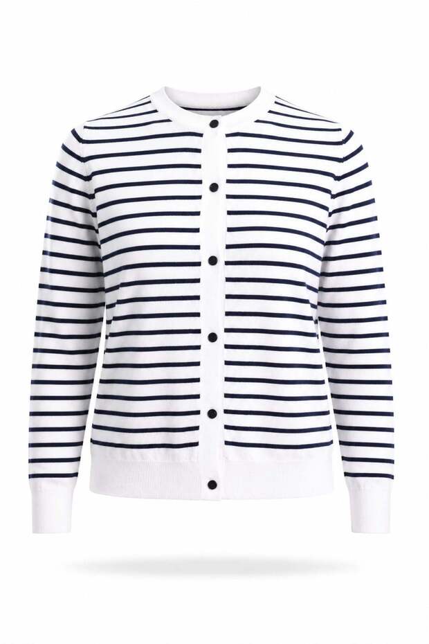 White Striped Lyocell Yarn Cardigan 5880