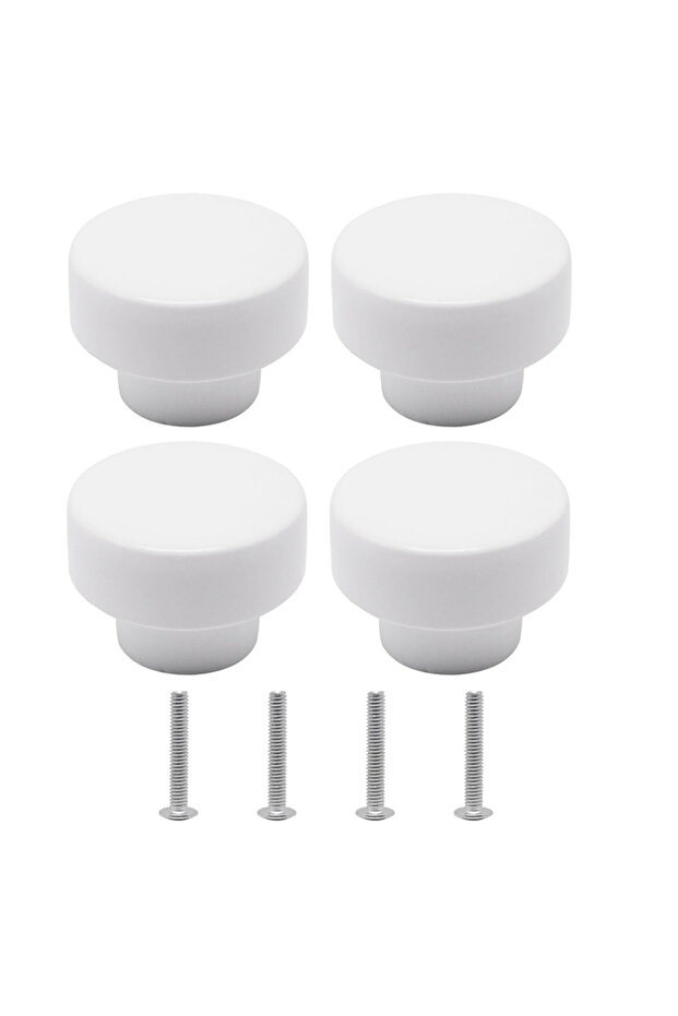 4Pcs White Round Wood Drawer Knobs , 35mm Pull Knobs with Screws - for Household Furniture Wardrobe