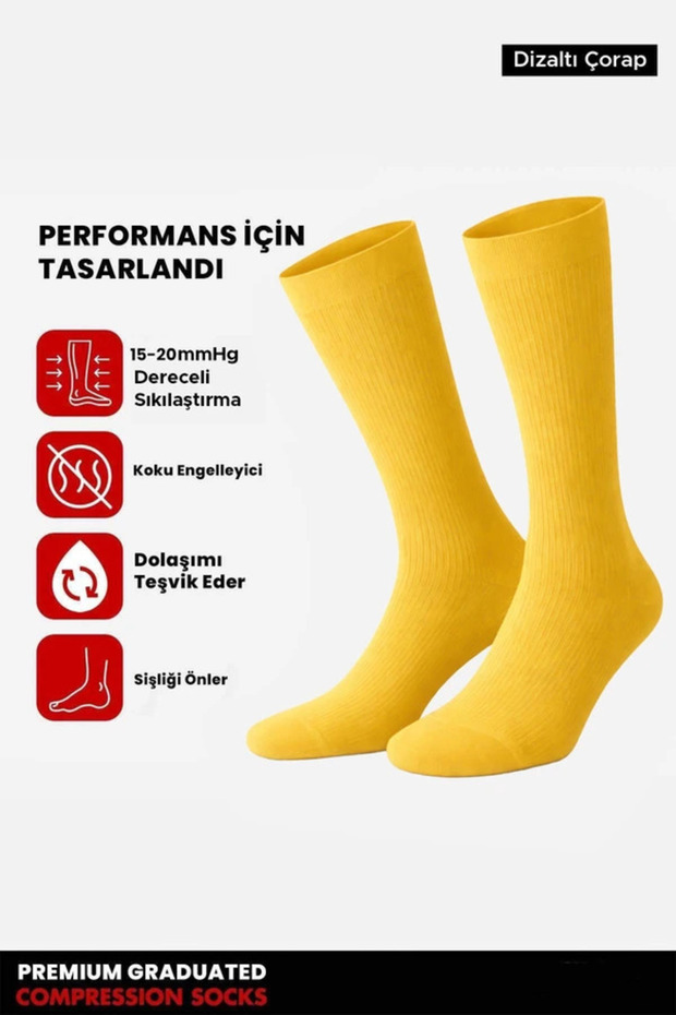 Unisex Organic Cotton Flight and Pilot Knee Socks with Special Firming Technology Mustard