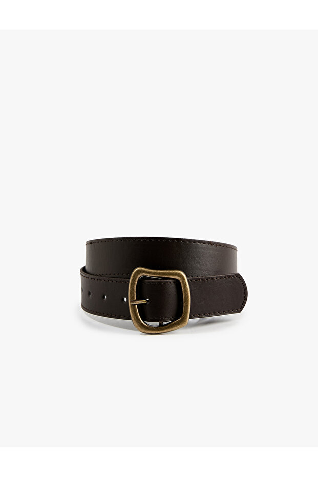 Faux Leather Belt with Metal Buckle Detail