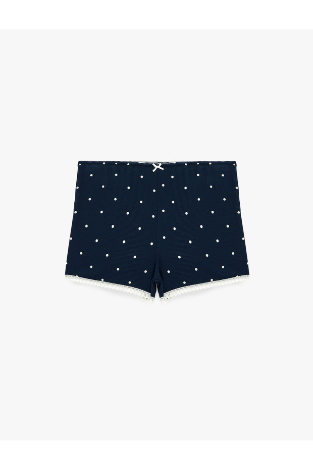 Lace Detailed Bowknot Comfortable Cut Camisole Polka Dot Viscose Shorts Pajama Bottoms