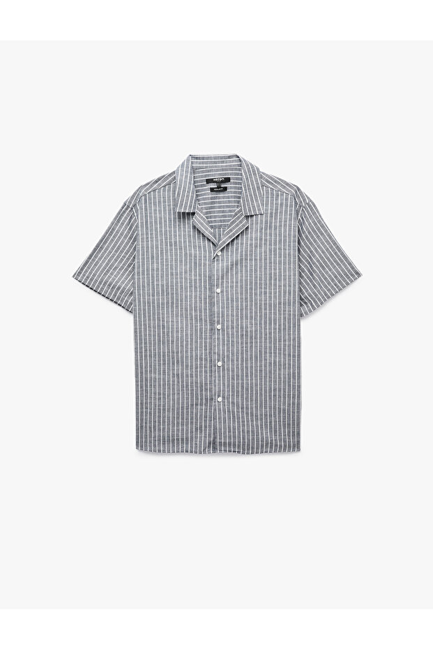 Regular Fit Turn-Down Collar Short Sleeve Striped Shirt