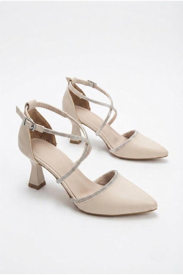 8221 Comfortable Cross Piping Stone Banded 6 cm Heel Height Women's Shoes