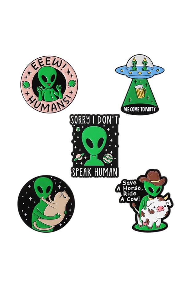TUTZ2003-5 UFO We Come To Party Enamel Pins Alien Cartoon Metal Brooches Backpack Clothes Decor Lape