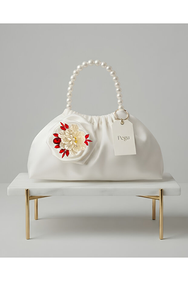 Royale Series Pearl Handle Pleated Rose Patterned Handmade Luxury Bag, Wedding, Evening Dress, Engagement, Celebration, Daily Use ..17