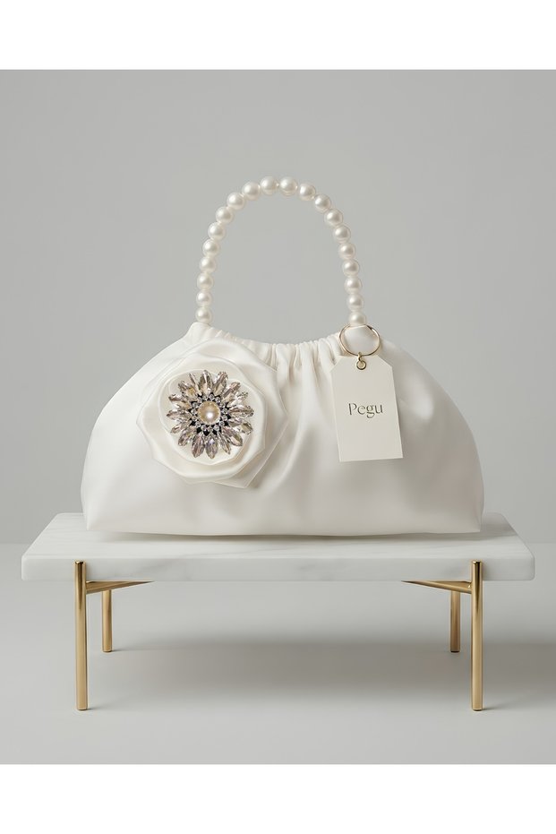Royale Series Pearl Handle Pleated Rose Patterned Handmade Luxury Bag, Wedding, Evening Dress, Engagement, Celebration, Daily Use ..14