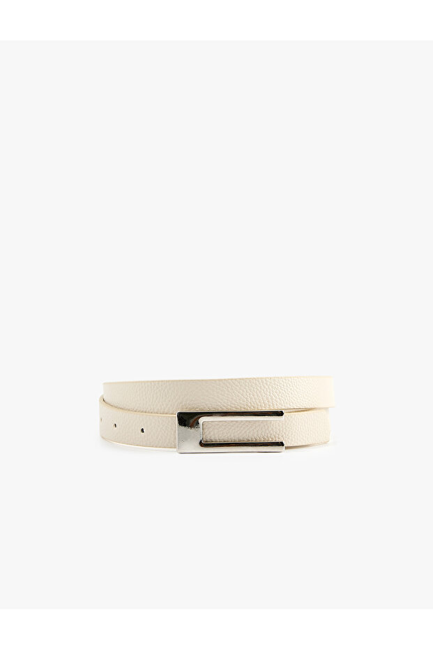 Rectangular Metal Buckle Detailed Faux Leather Belt