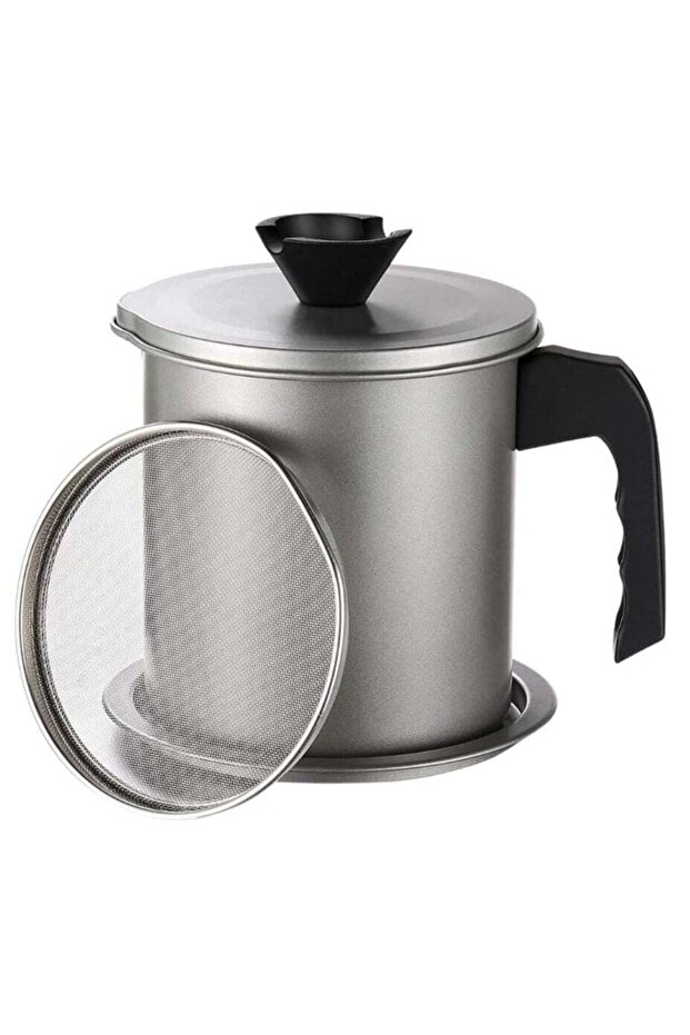 Oil Pot Filter Container Used Cooking Oil Grease Strainer Container Kitchen Deep Fat Filter Pot Metal Large Frying Oil Filter & Storage Can