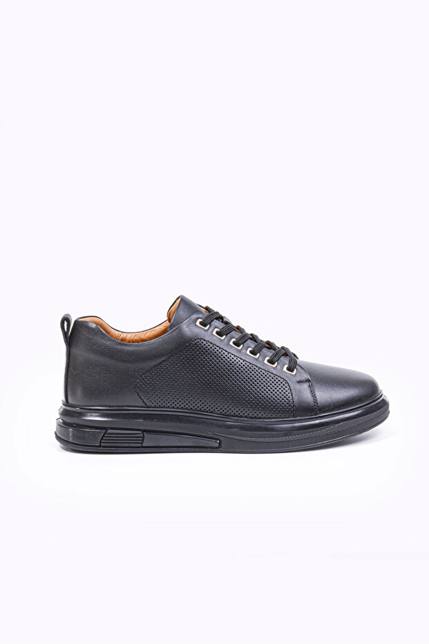 Weston Black 100% Genuine Leather Men's Sneaker Shoes