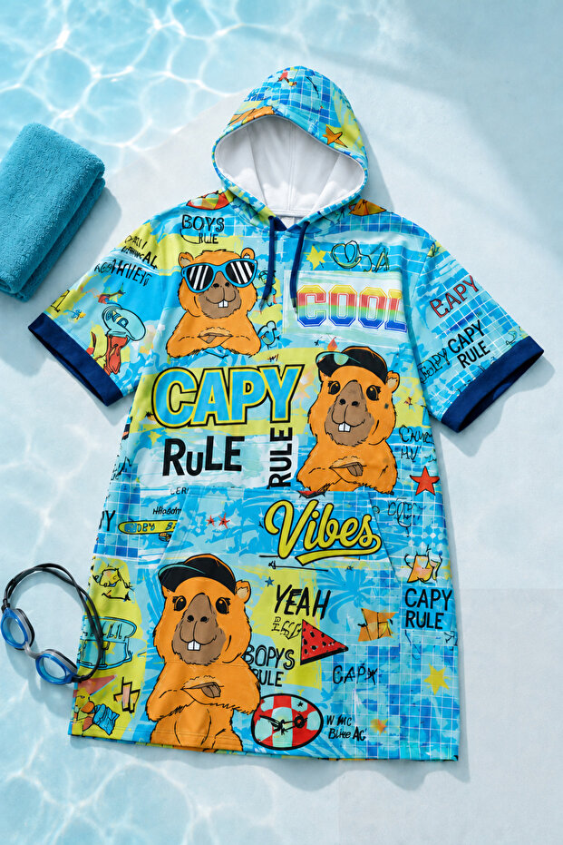 Pool Sea Poncho Bathrobe 100% Cotton