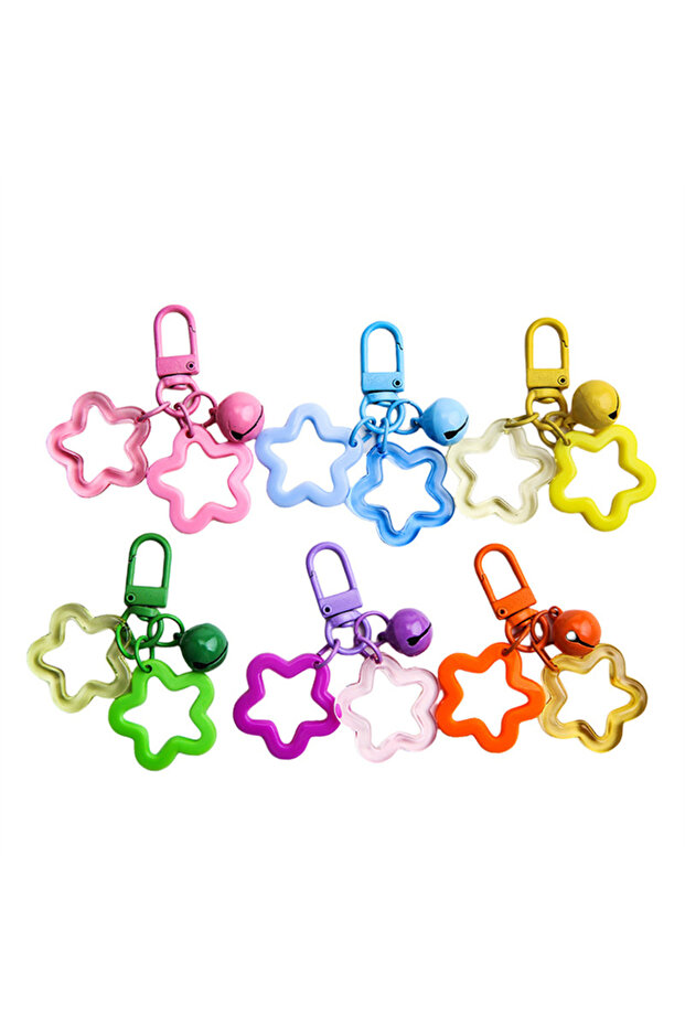 20pcs random color 5/10/20PCS Transparent & Solid Color Star Keychain with Bell Resin Keyring Charm