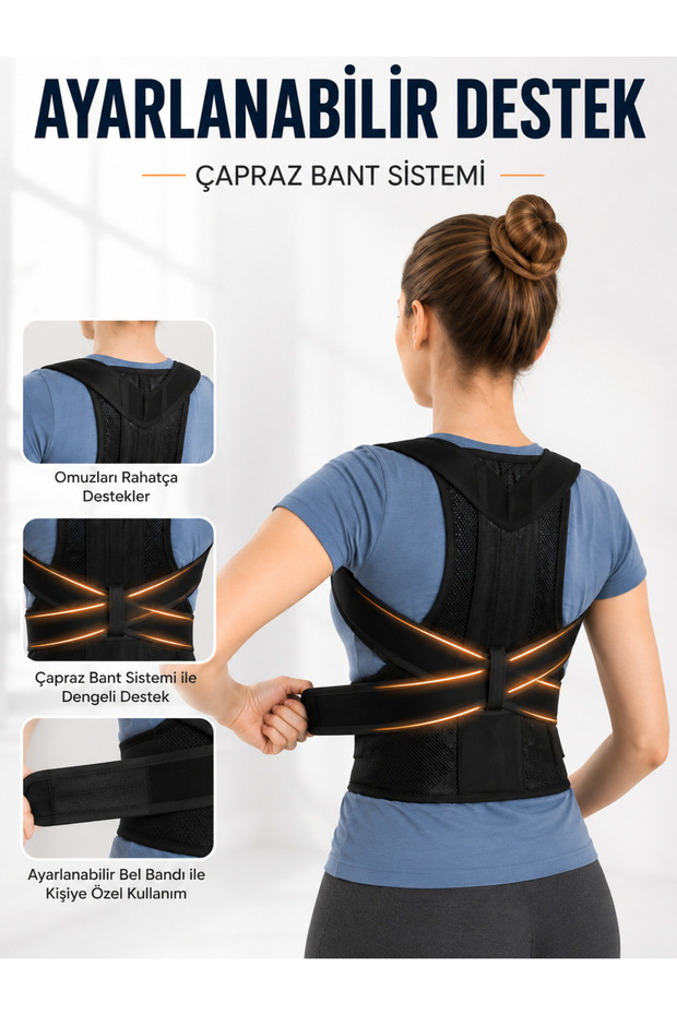 Back and Lumbar Support Upright Posture Corset with Adjustable Cross Straps and Mesh Design