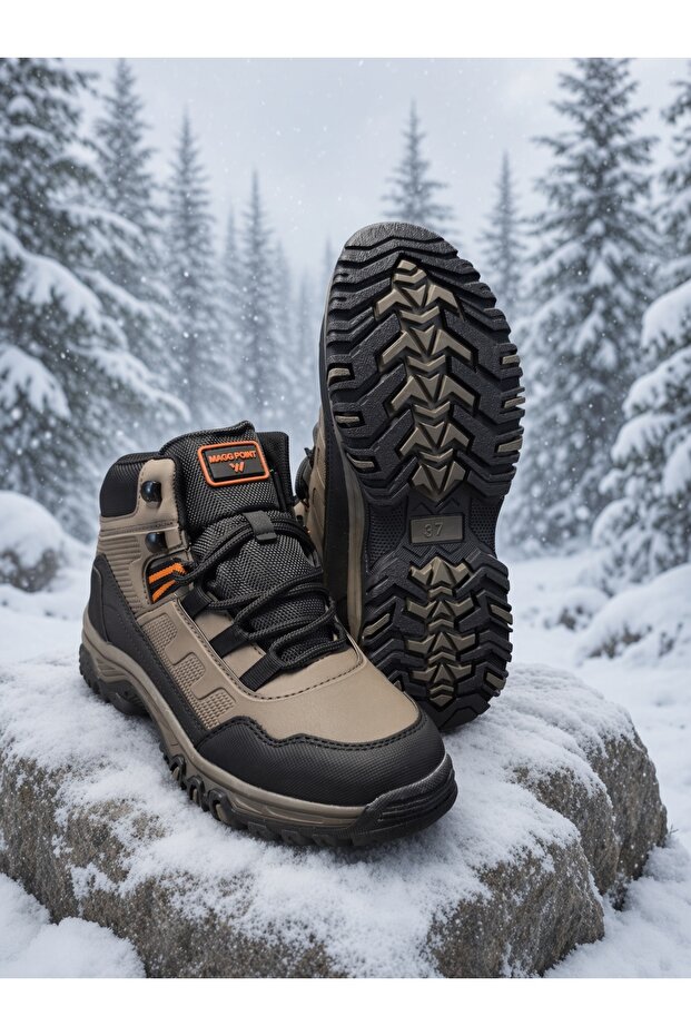 Men's Winter Zippered Lace-Up Non-Slip Sole Long Trekking Boots-Brown