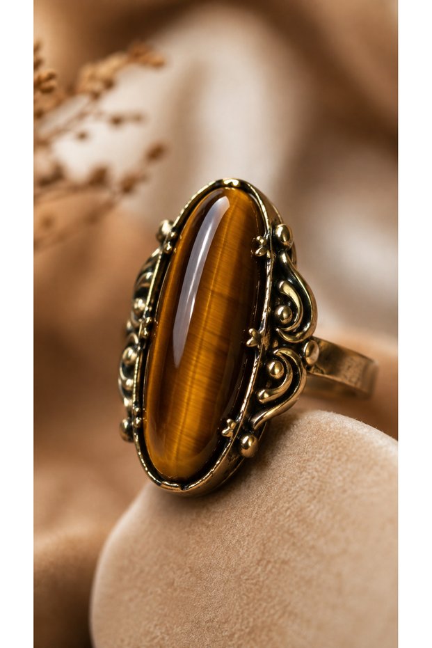 Tiger's Eye Vintage Adjustable Copper Women's Ring