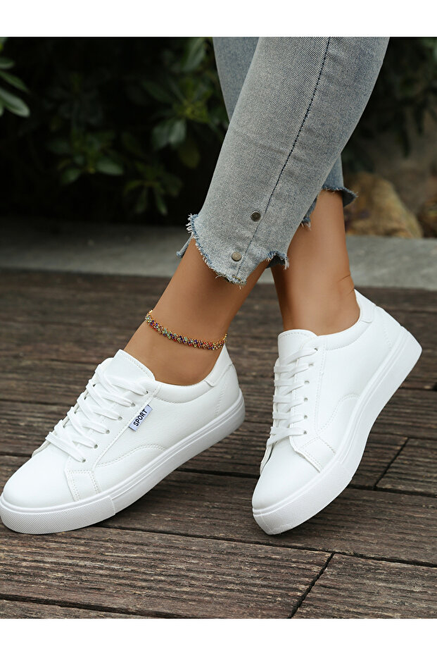 White Casual Flat Sneakers